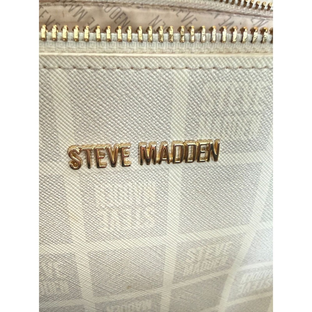 Steve Madden White Logo Print Crossbody Shoulder Bag Gold Chain Strap - Picture 10 of 10